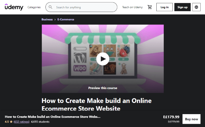 كورس How to Create an eCommerce Store من Udemy