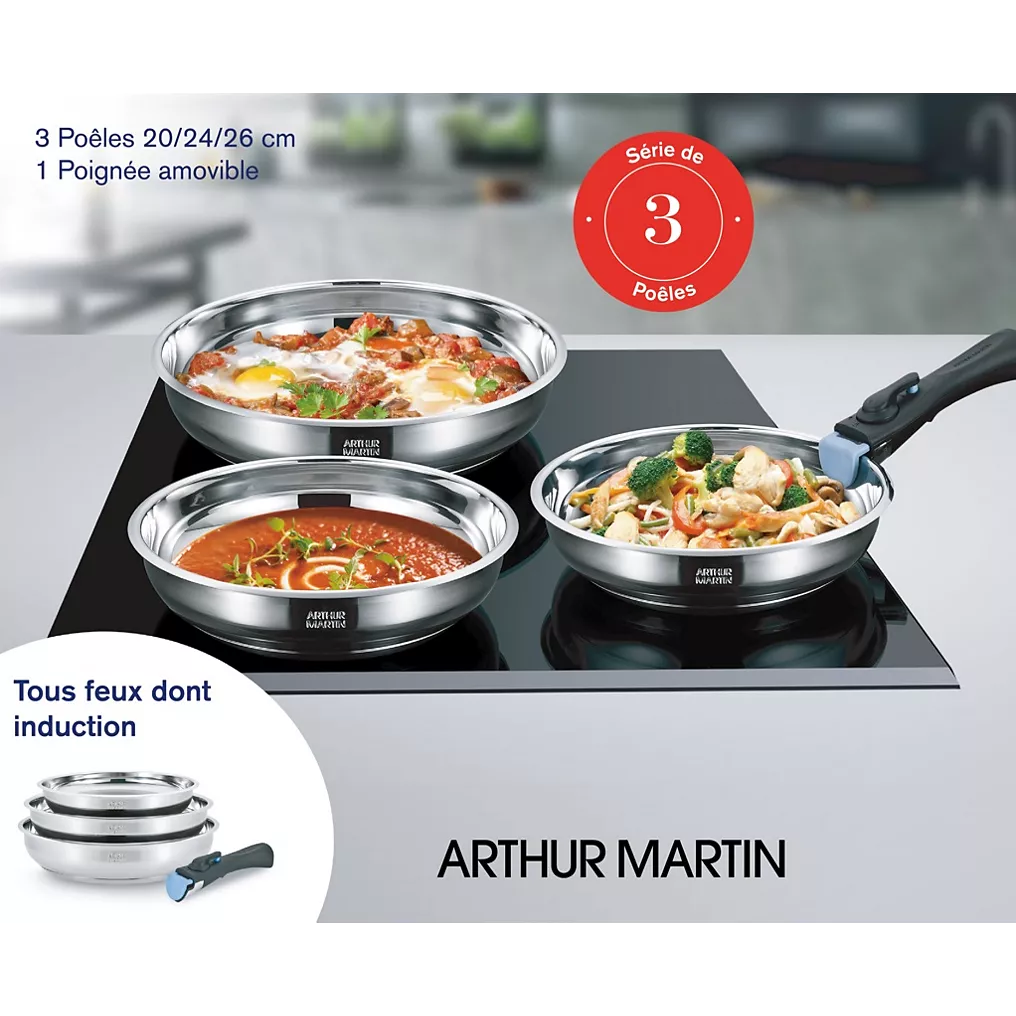 3 مقلاة إينوكس inox و يد من Arthur Martin 3